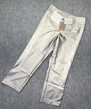 Simona Corsellini Womens IT 46 Silver Metallic Stretch Crop Pants NWT Italy NEW